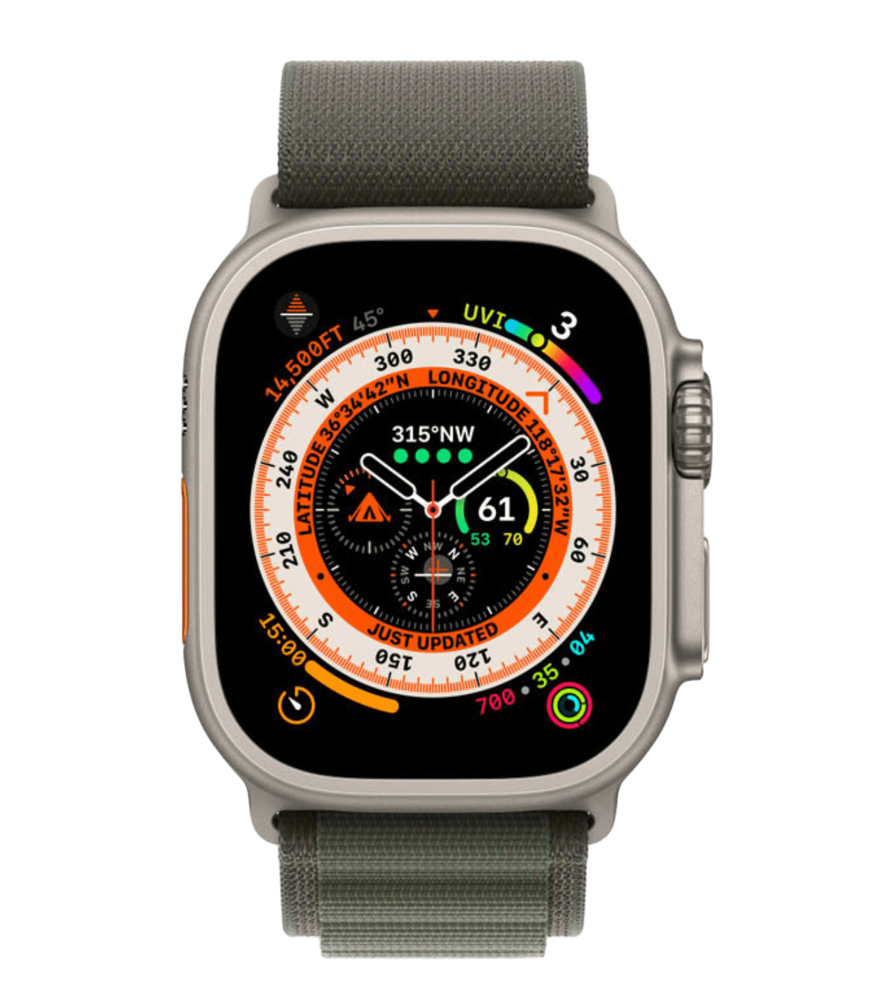 P/Y Apple Watch Ultra Titan korpusi, Yashil Alp halqasi 49MM